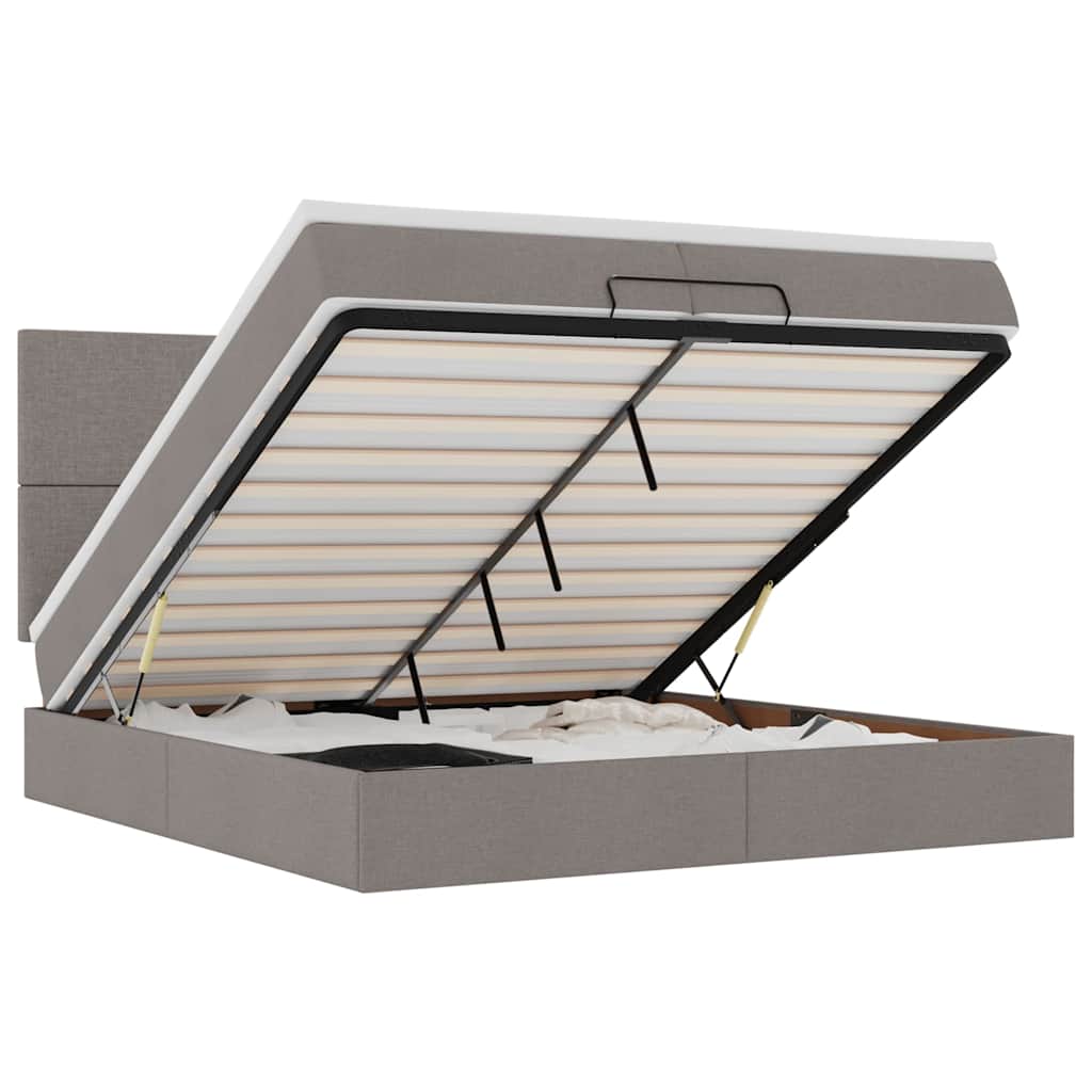 osmannisk sengeramme med madrasser 200x200 cm stof gråbrun