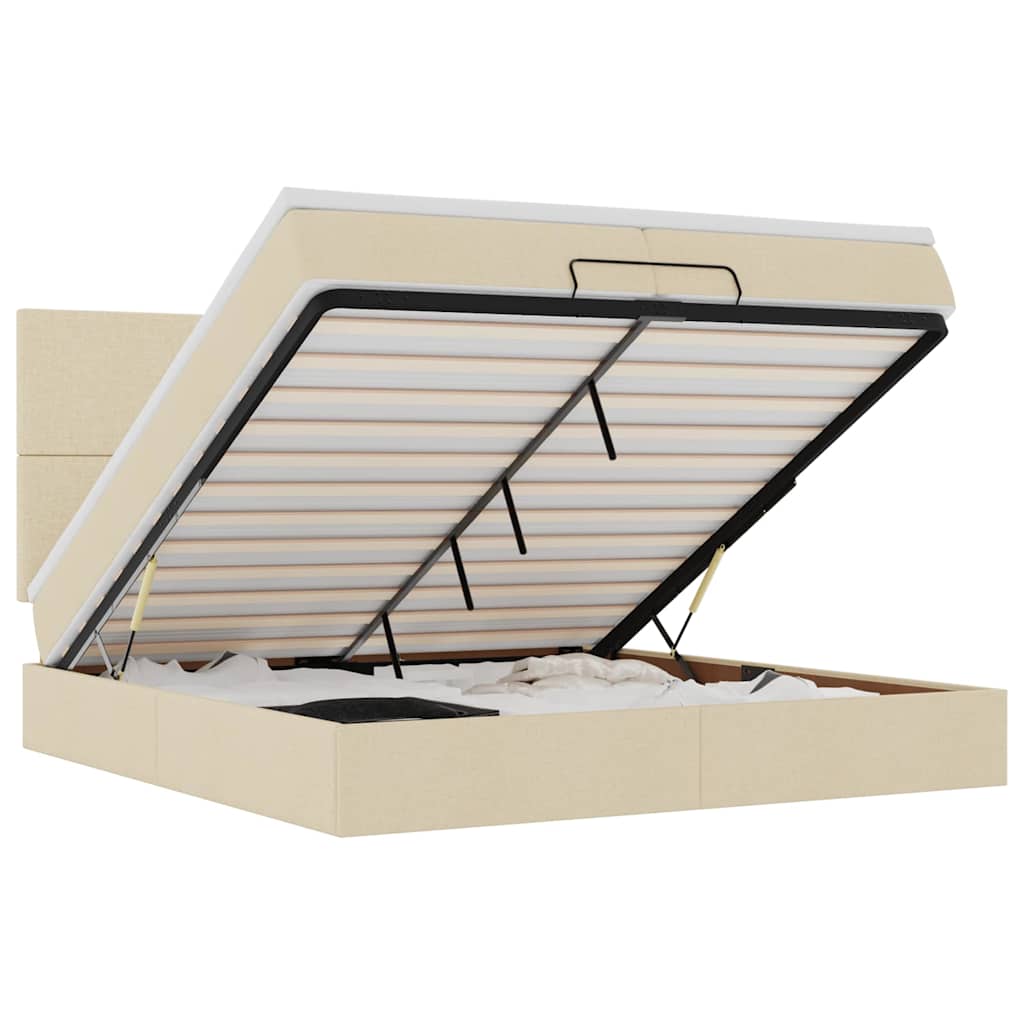 osmannisk sengeramme med madrasser 200x200 cm stof cremefarvet