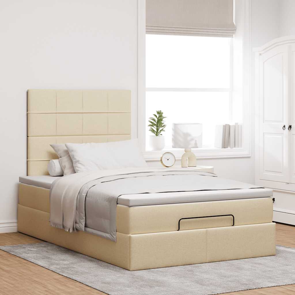 osmannisk sengeramme med madras 120x190 cm stof cremefarvet