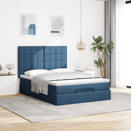 osmannisk sengeramme med madras 140x200 cm stof blå