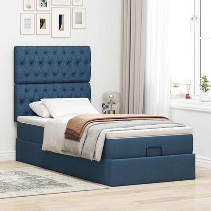 Ottoman seng med madras & LEDs Blå 90x200 cm Stof