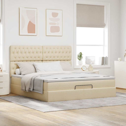 osmannisk sengeramme med madras 160x200 cm stof cremefarvet