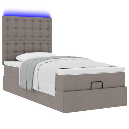 ottoman seng med madras & LEDs 90x200 cm stof gråbrun
