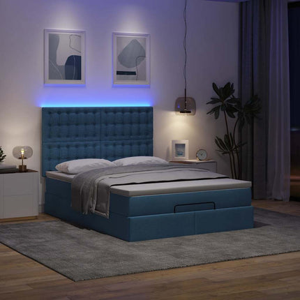 osmannisk sengeramme med madras 140x200 cm stof blå