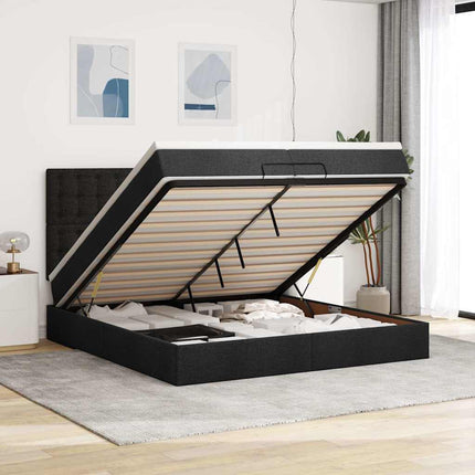 osmannisk sengeramme med madrasser 200x200 cm stof sort