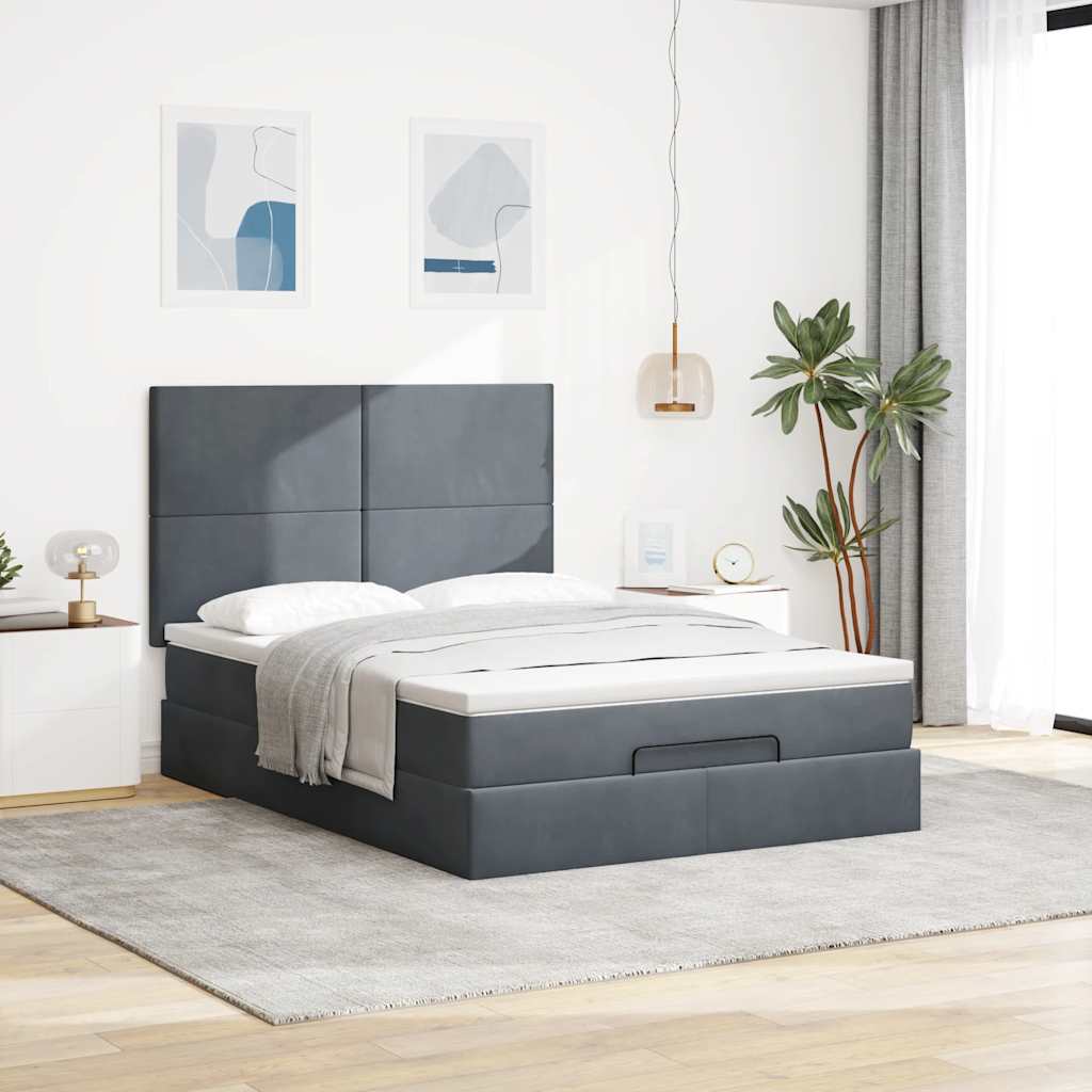osmannisk sengeramme med madrasser 140x190 cm fløjl mørkegrå