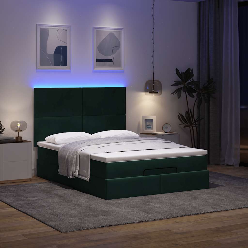 osmannisk sengeramme med madrasser 140x200 cm fløjl mørkegrøn