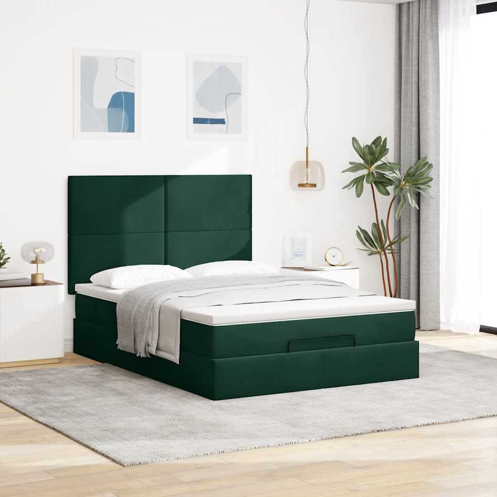osmannisk sengeramme med madrasser 140x200 cm fløjl mørkegrøn
