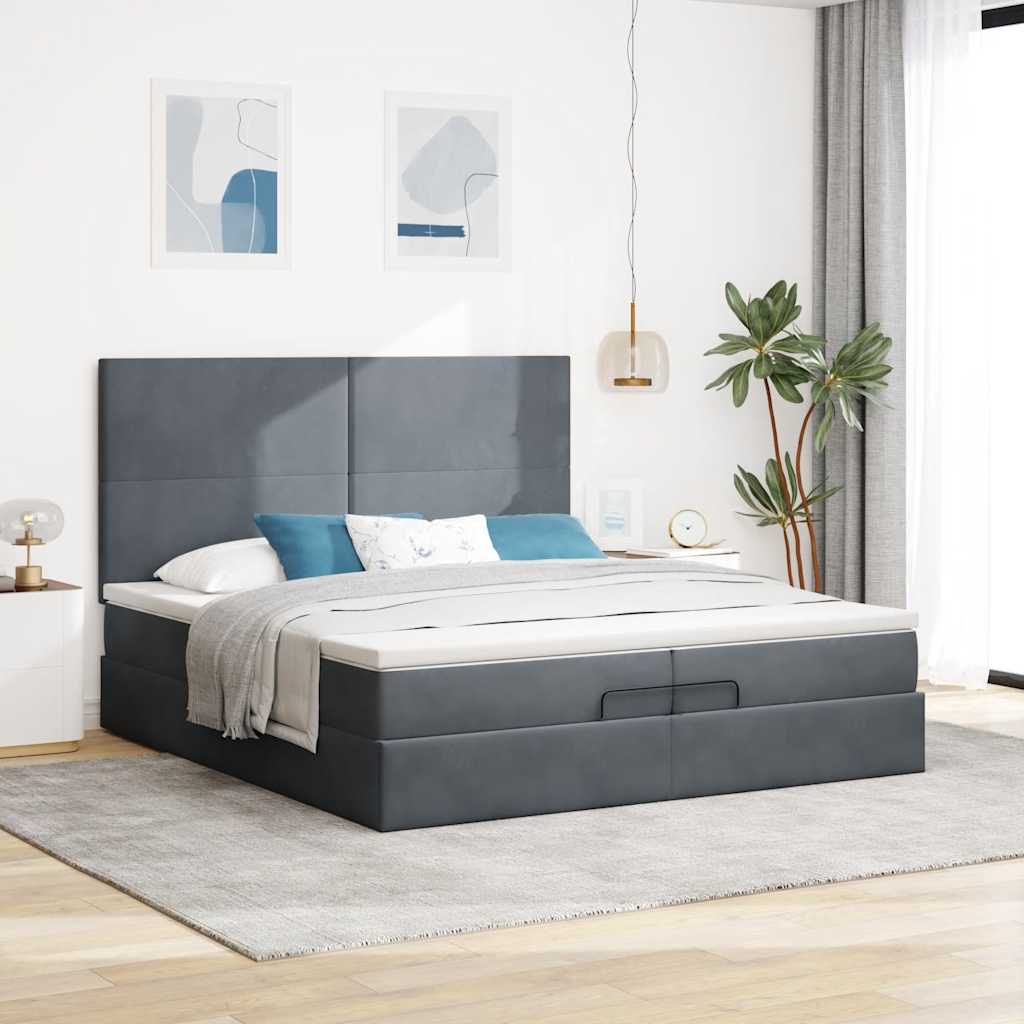 osmannisk sengeramme med madrasser 200x200 cm fløjl mørkegrå
