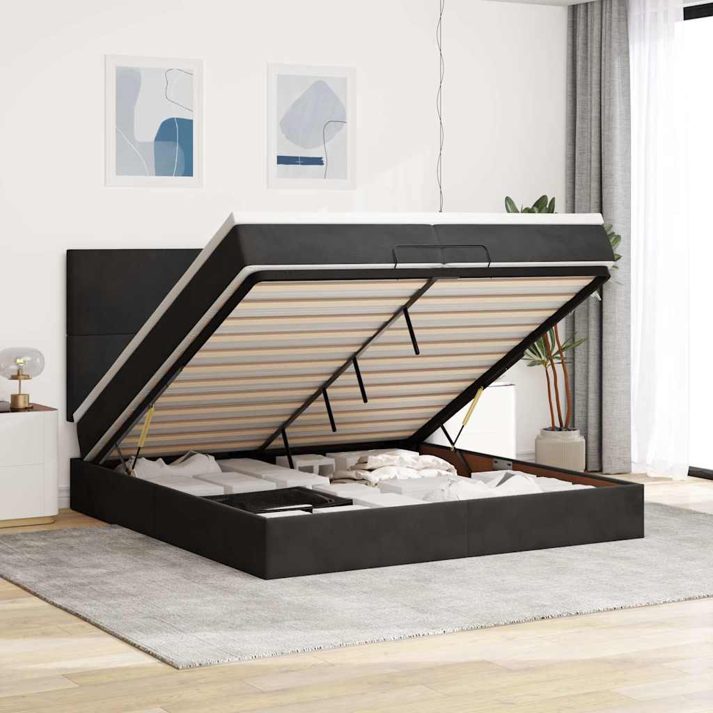 osmannisk sengeramme med madrasser 200x200 cm fløjl sort