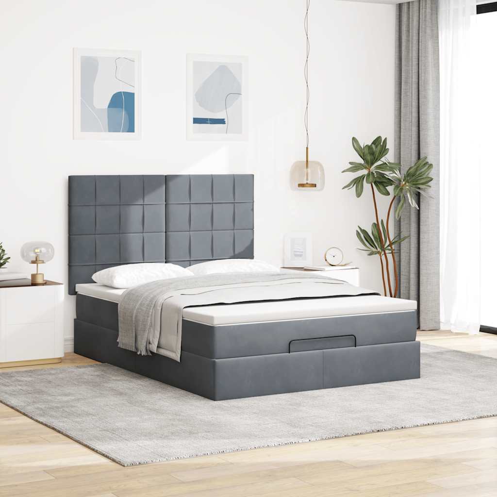osmannisk sengeramme med madrasser 140x190 cm fløjl mørkegrå
