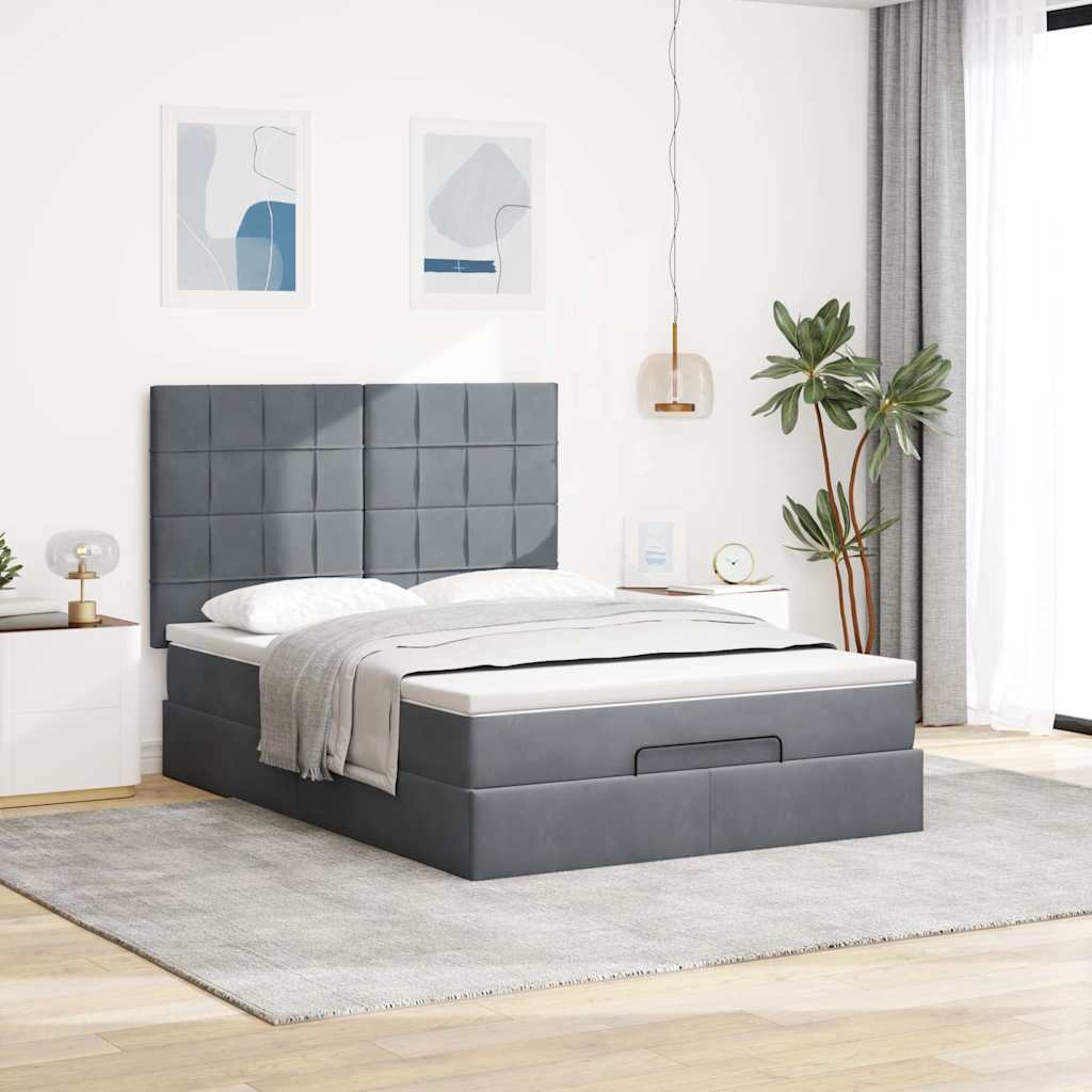 osmannisk sengeramme med madrasser 140x200 cm fløjl mørkegrå