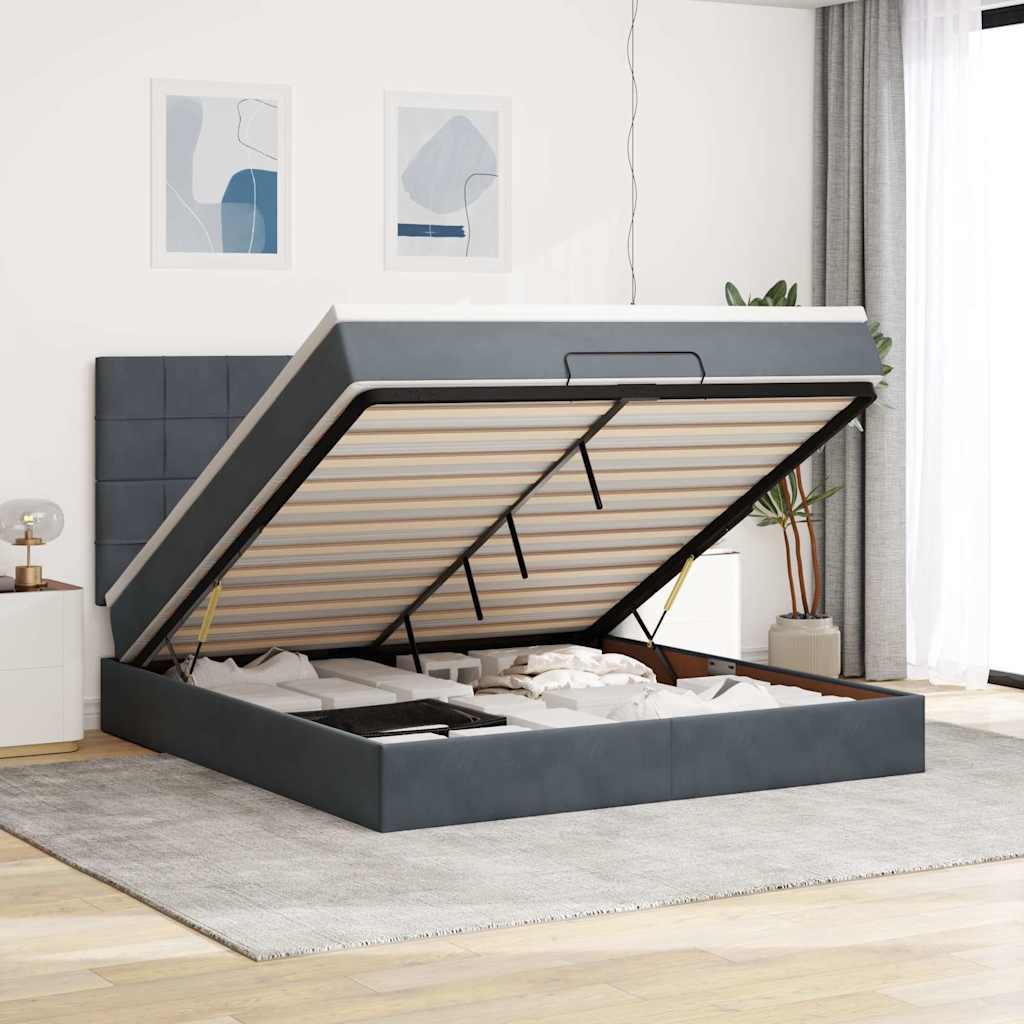 osmannisk sengeramme med madrasser 160x200 cm fløjl mørkegrå