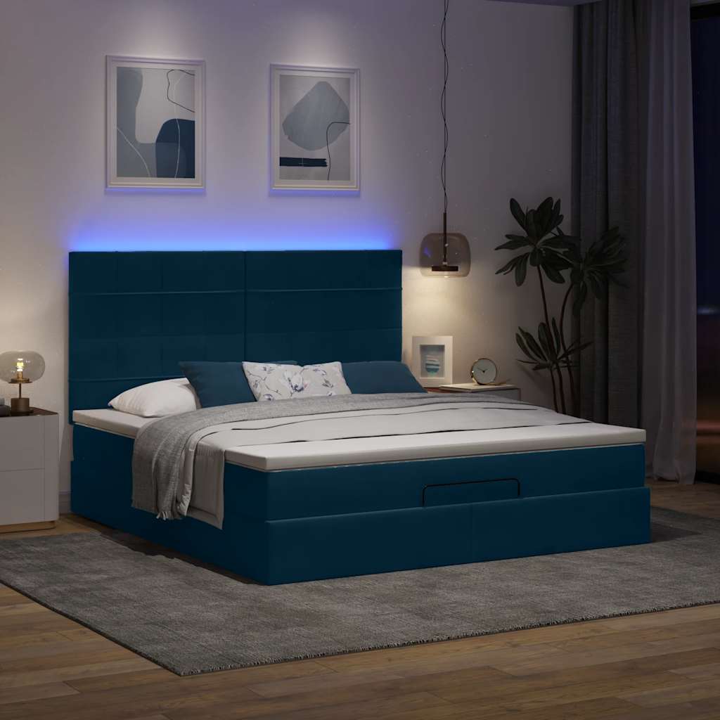 osmannisk sengeramme med madrasser 160x200 cm fløjl mørkeblå