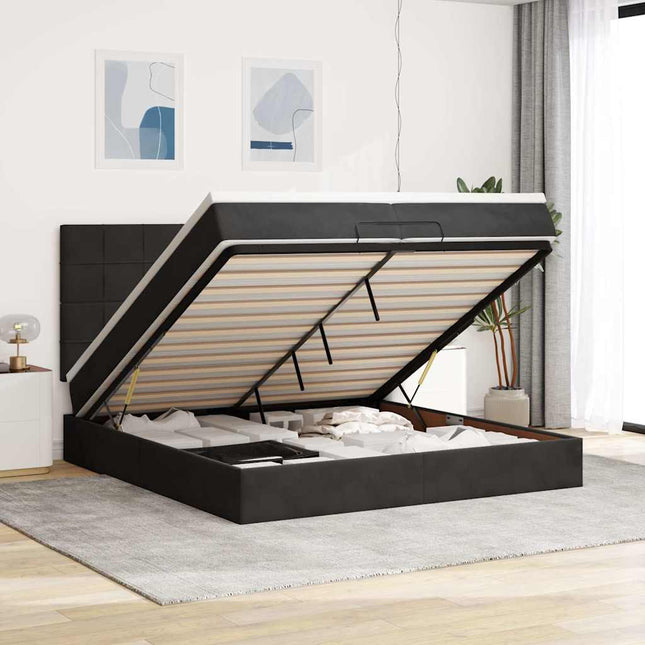 osmannisk sengeramme med madrasser 200x200 cm fløjl sort