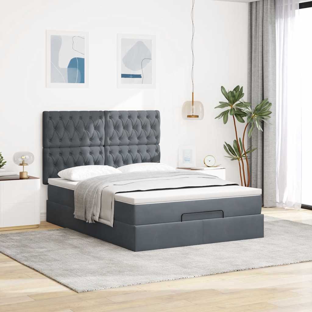 osmannisk sengeramme med madrasser 140x190 cm fløjl mørkegrå