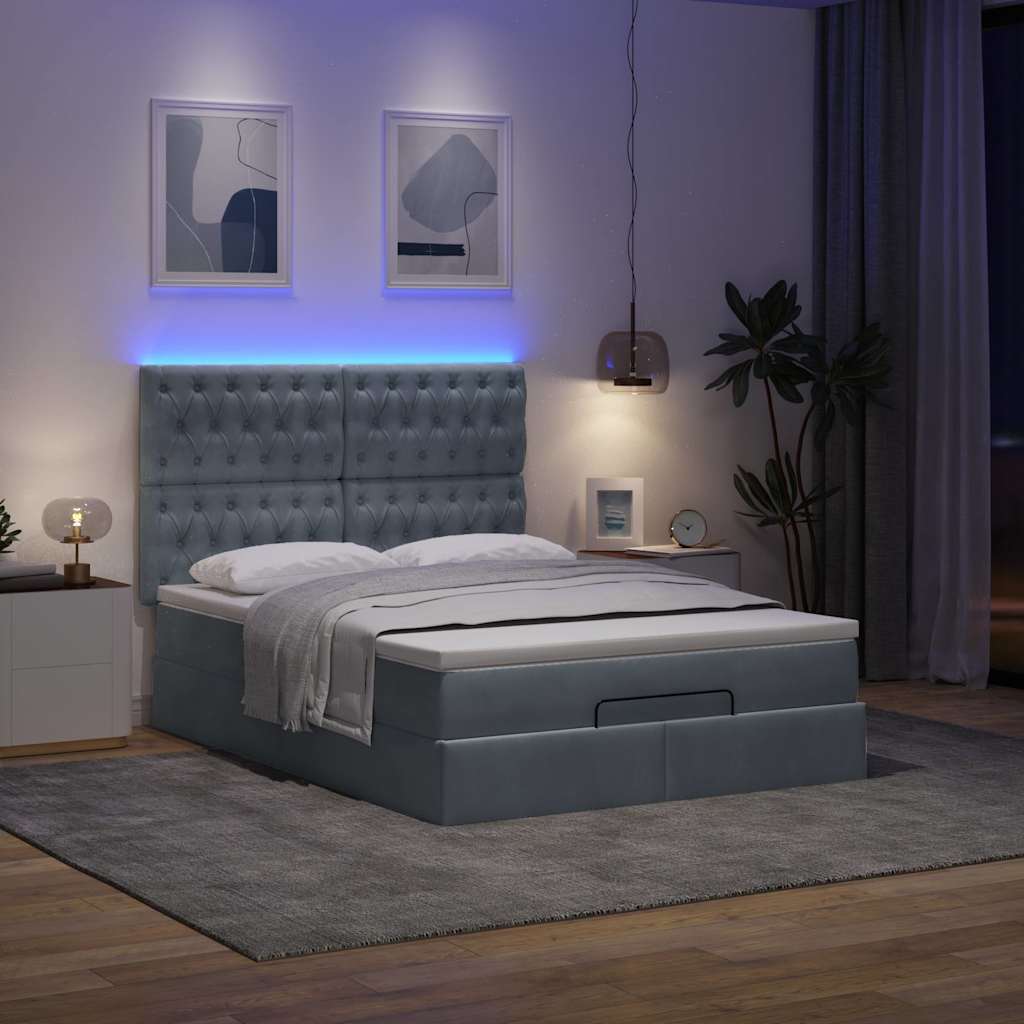osmannisk sengeramme med madrasser 140x200 cm fløjl mørkegrå
