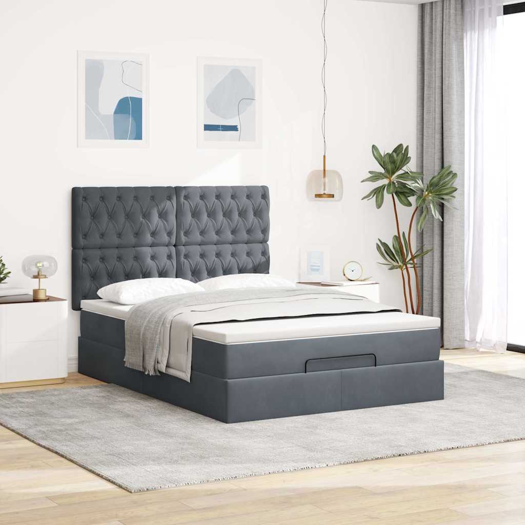 osmannisk sengeramme med madrasser 140x200 cm fløjl mørkegrå