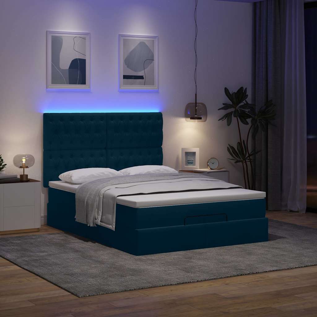 osmannisk sengeramme med madrasser 140x200 cm fløjl mørkeblå