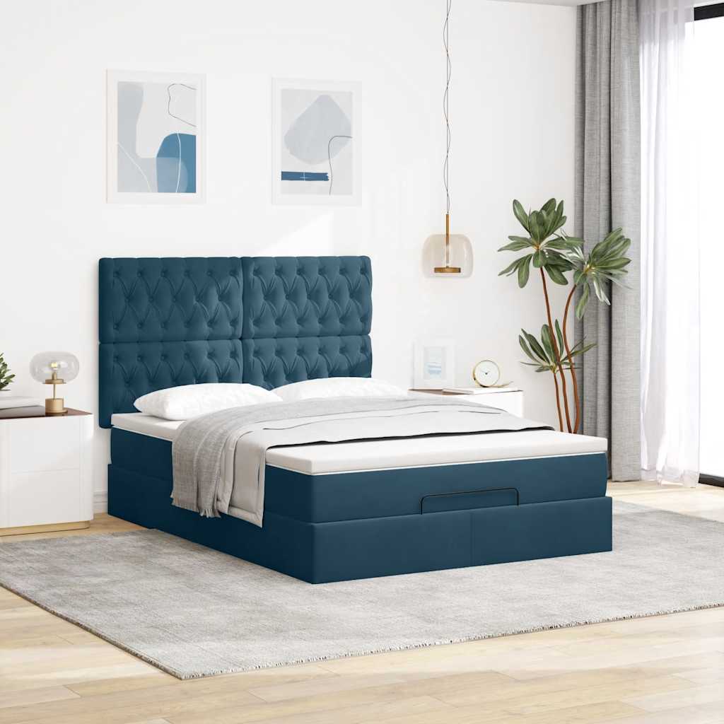osmannisk sengeramme med madrasser 140x200 cm fløjl mørkeblå