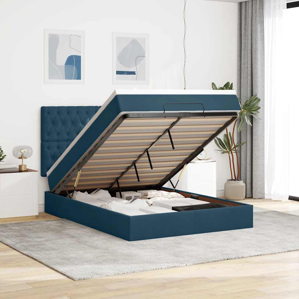 osmannisk sengeramme med madrasser 140x200 cm fløjl mørkeblå