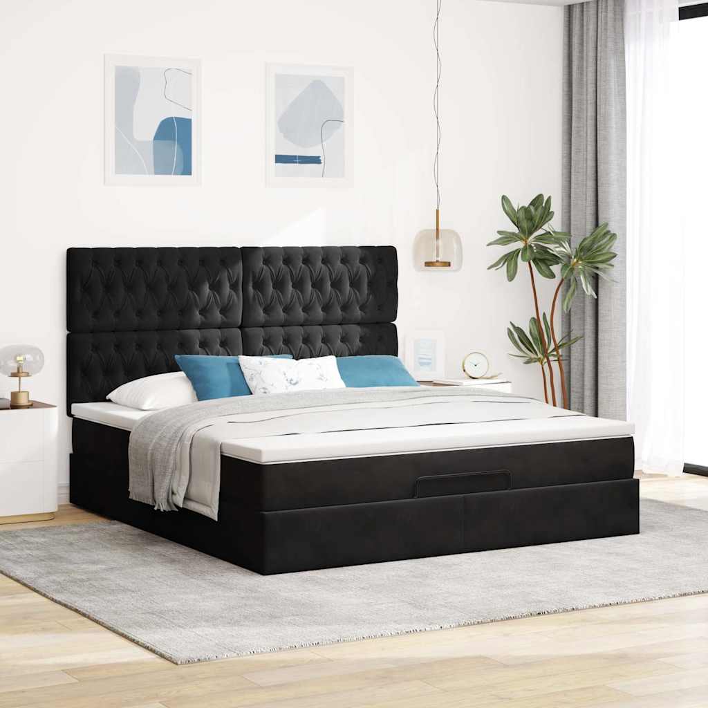 osmannisk sengeramme med madrasser 160x200 cm fløjl sort