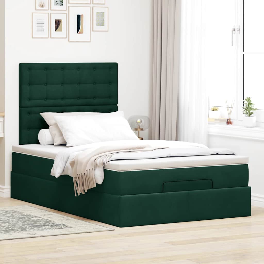 osmannisk sengeramme med madrasser 120x190 cm fløjl mørkegrøn