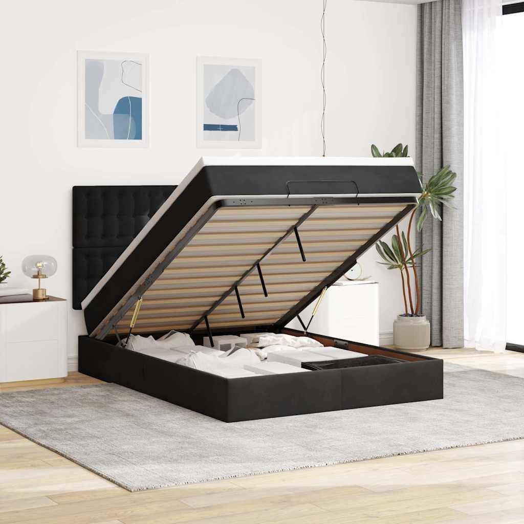 osmannisk sengeramme med madrasser 140x200 cm fløjl sort