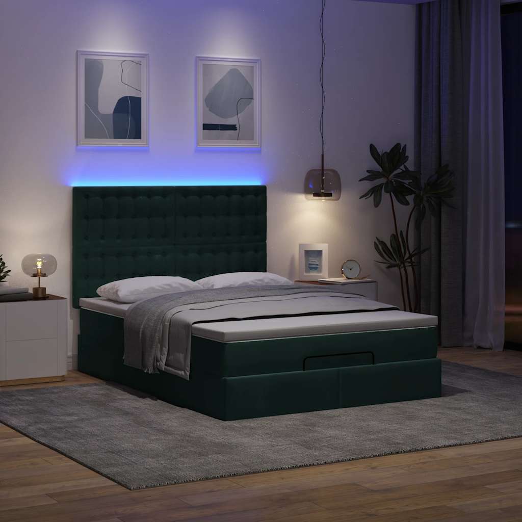 osmannisk sengeramme med madrasser 140x200 cm fløjl mørkegrøn