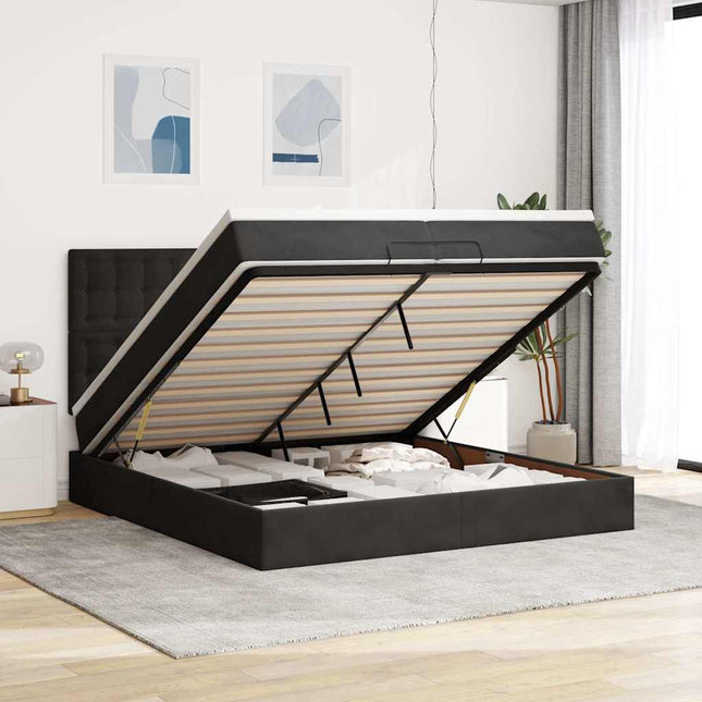 osmannisk sengeramme med madrasser 200x200 cm fløjl sort