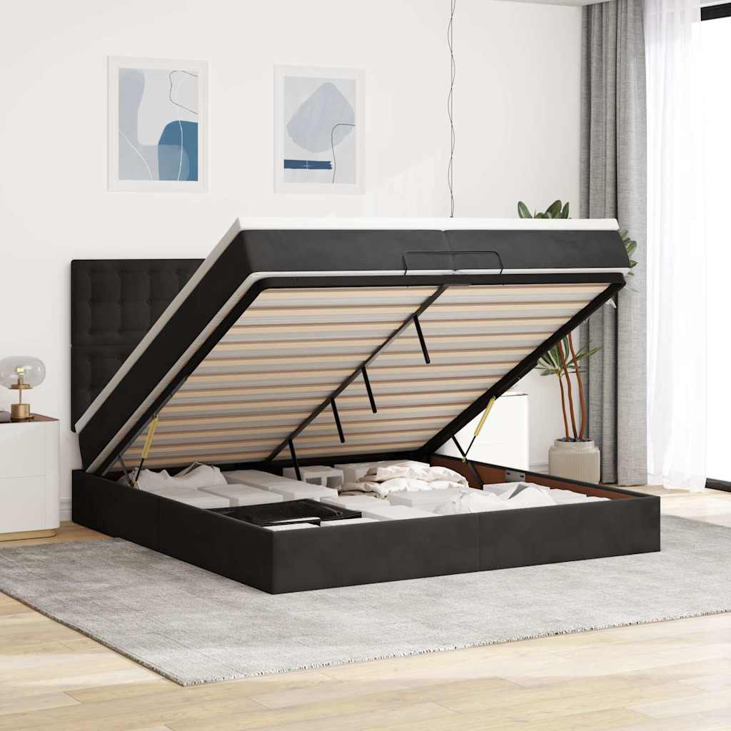 osmannisk sengeramme med madrasser 200x200 cm fløjl sort