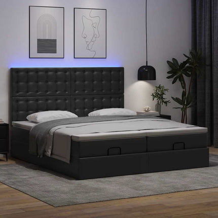 osmannisk seng med madrasser & LEDs 160x200 cm kunstlæder sort