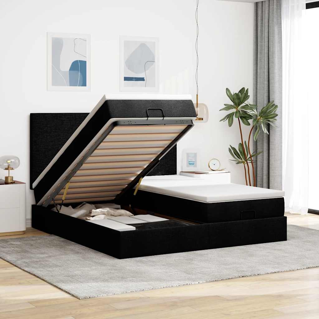 osmannisk sengeramme med madrasser 160x200 cm stof sort