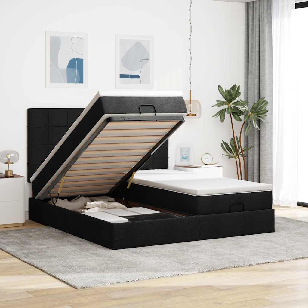 osmannisk sengeramme med madrasser 180x200 cm stof sort