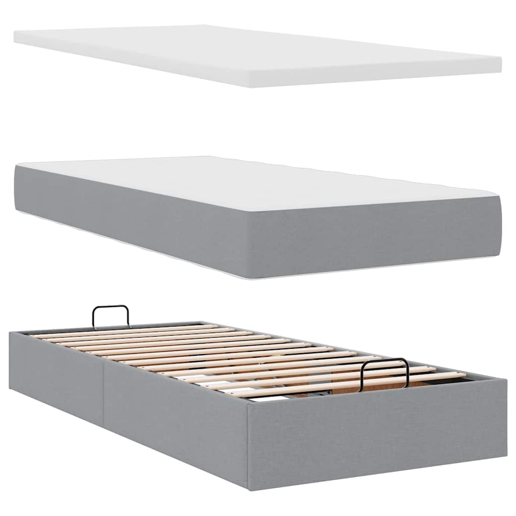 osmannisk sengeramme med madrasser 200x200 cm stof lysegrå