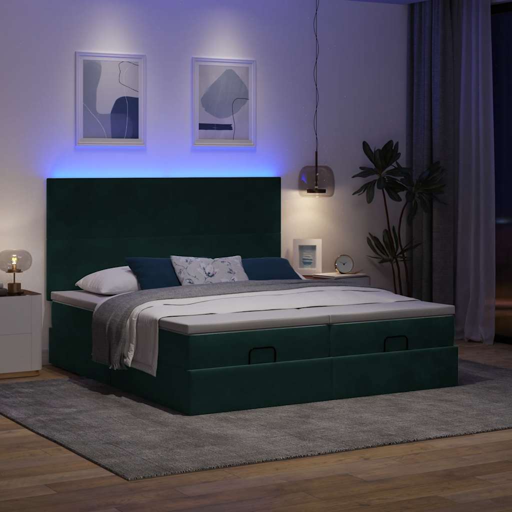 osmannisk sengeramme med madrasser 200x200 cm fløjl mørkegrøn