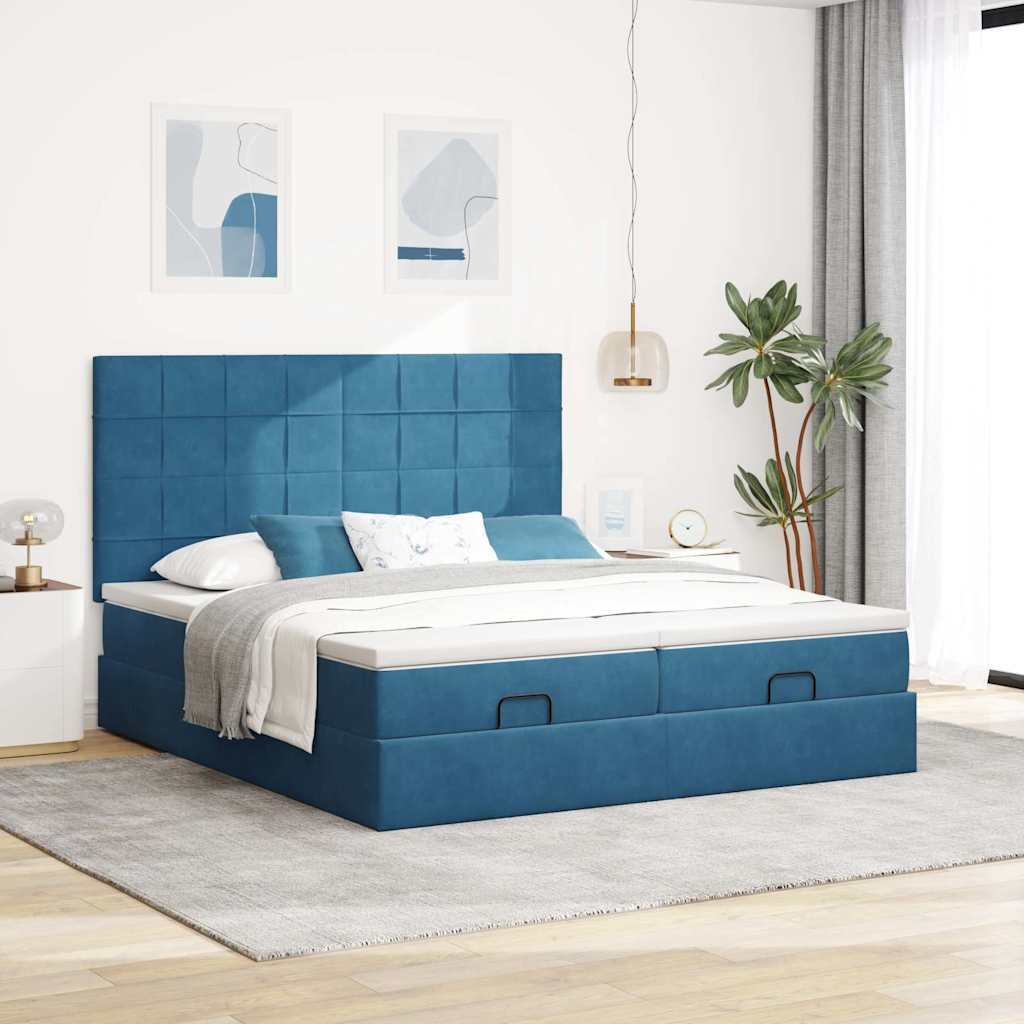 osmannisk sengeramme med madrasser 180x200 cm fløjl mørkeblå