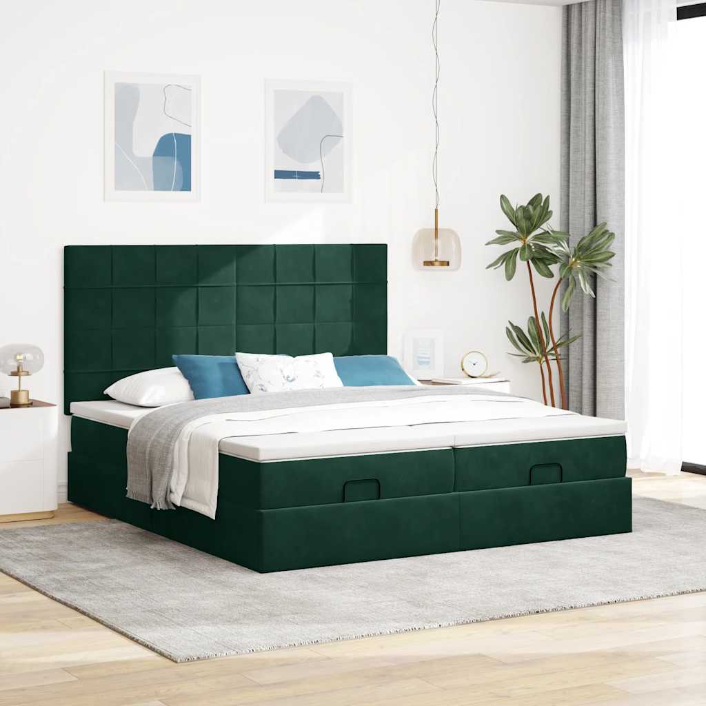 osmannisk sengeramme med madrasser 200x200 cm fløjl mørkegrøn