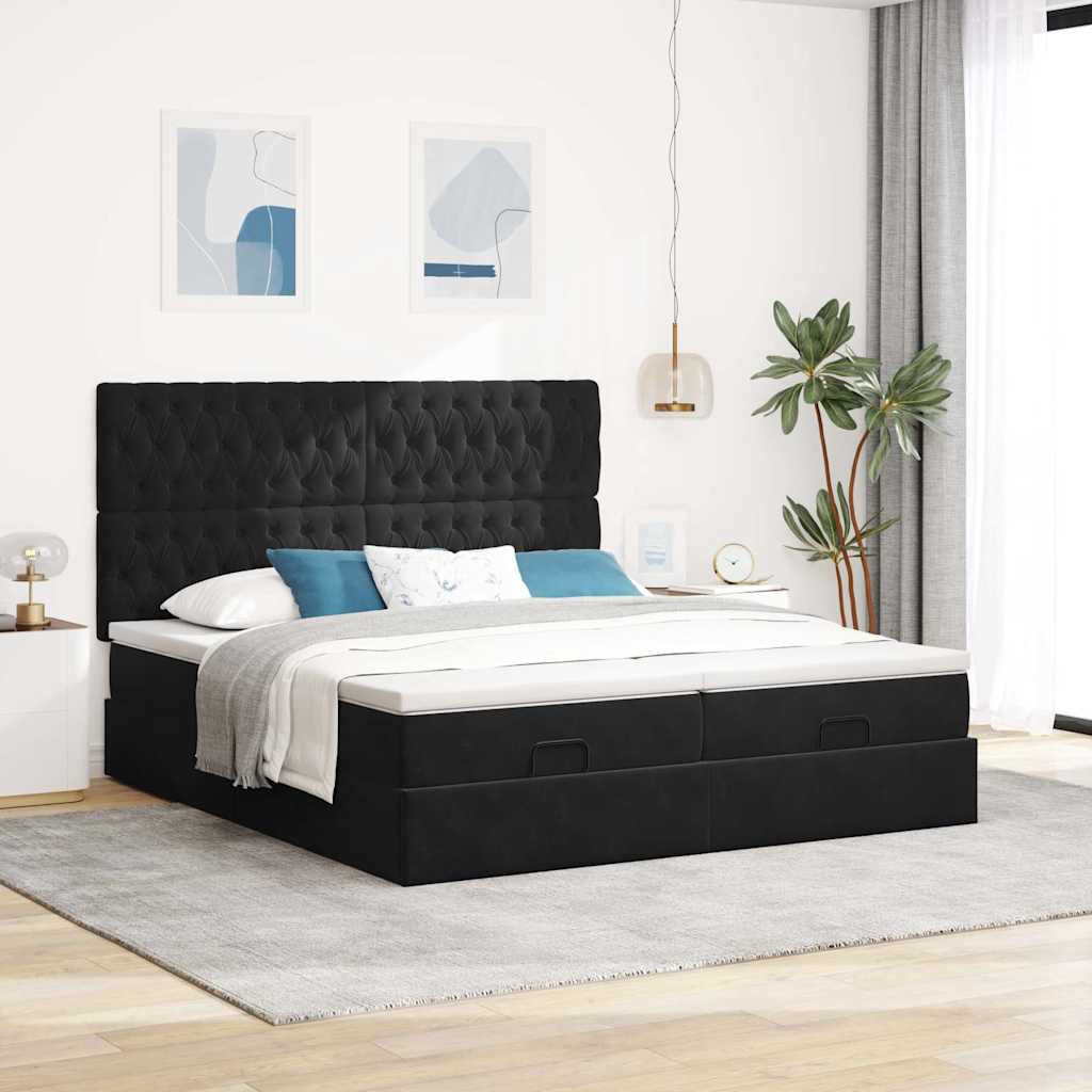 osmannisk sengeramme med madrasser 180x200 cm fløjl sort