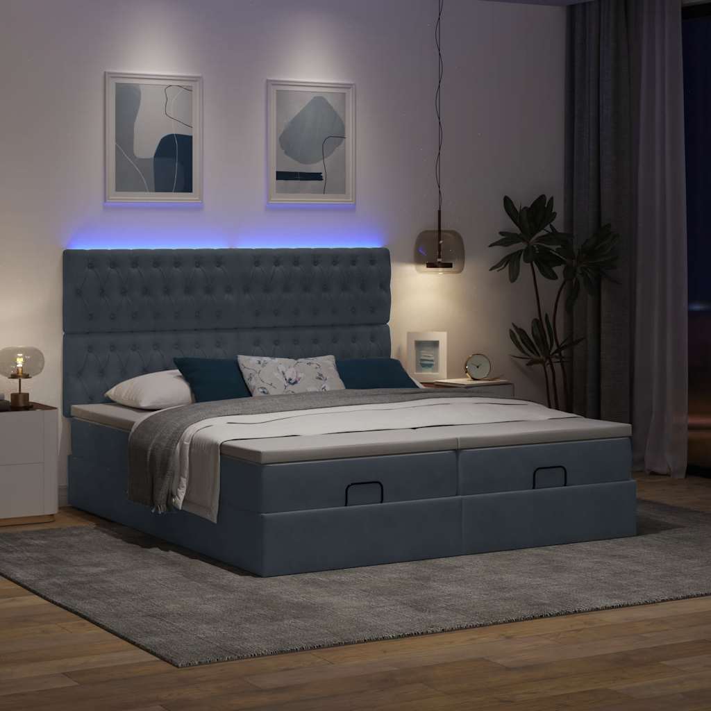 osmannisk sengeramme med madrasser 200x200 cm fløjl mørkegrå
