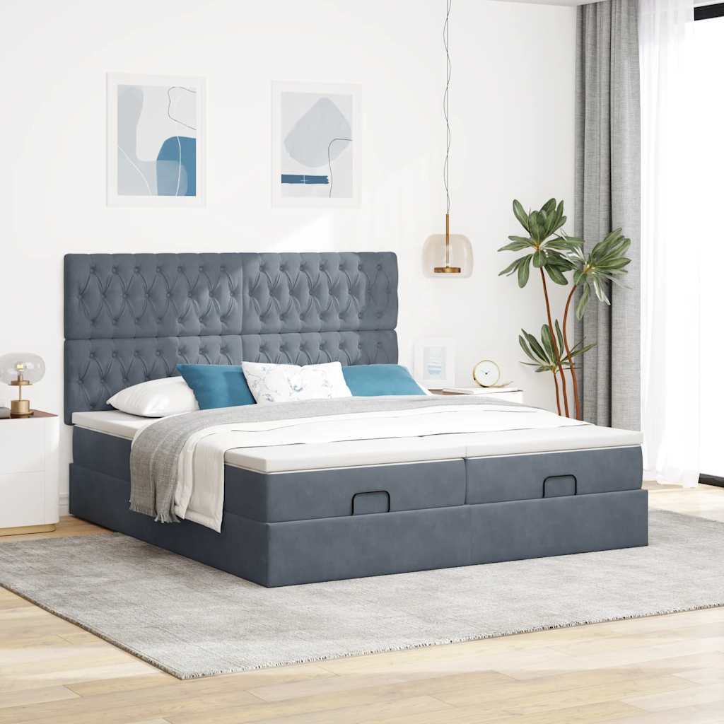 osmannisk sengeramme med madrasser 200x200 cm fløjl mørkegrå
