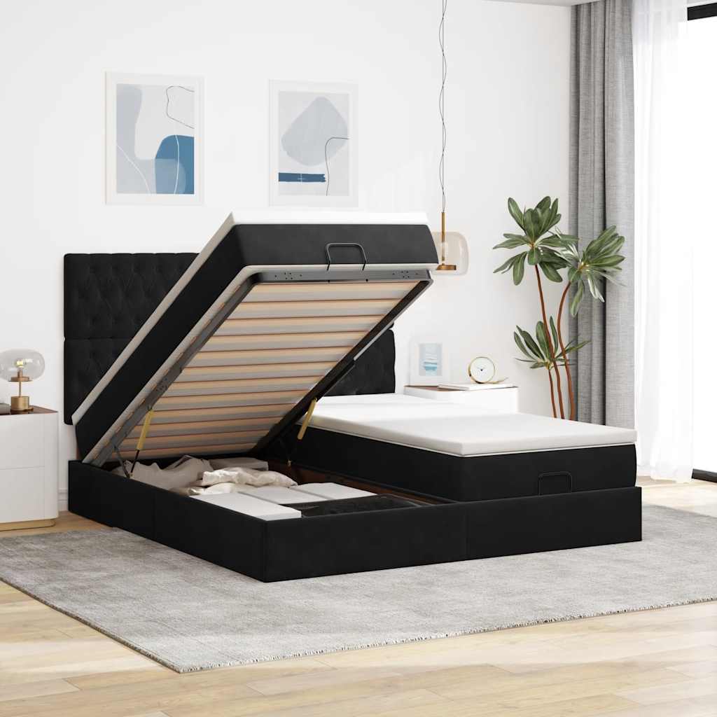 osmannisk sengeramme med madrasser 200x200 cm fløjl sort