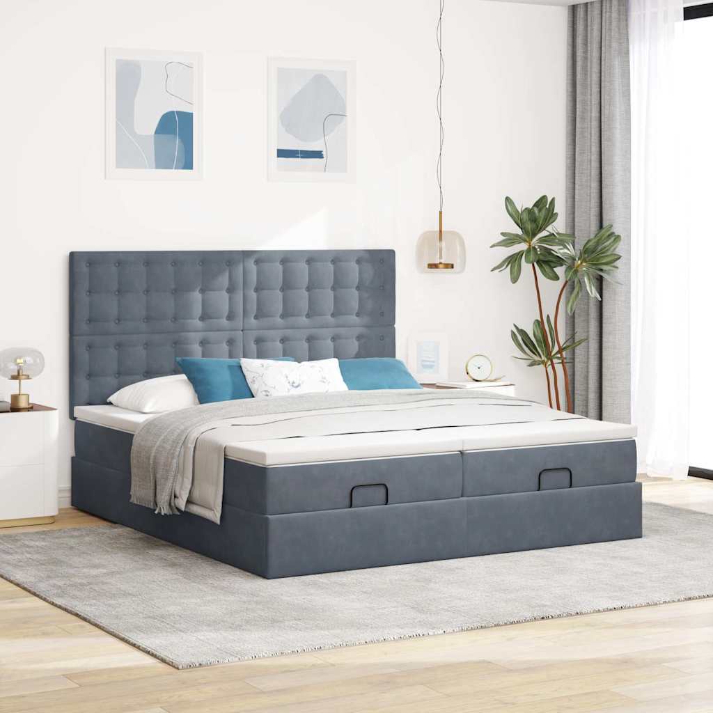 osmannisk sengeramme med madrasser 160x200 cm fløjl mørkegrå