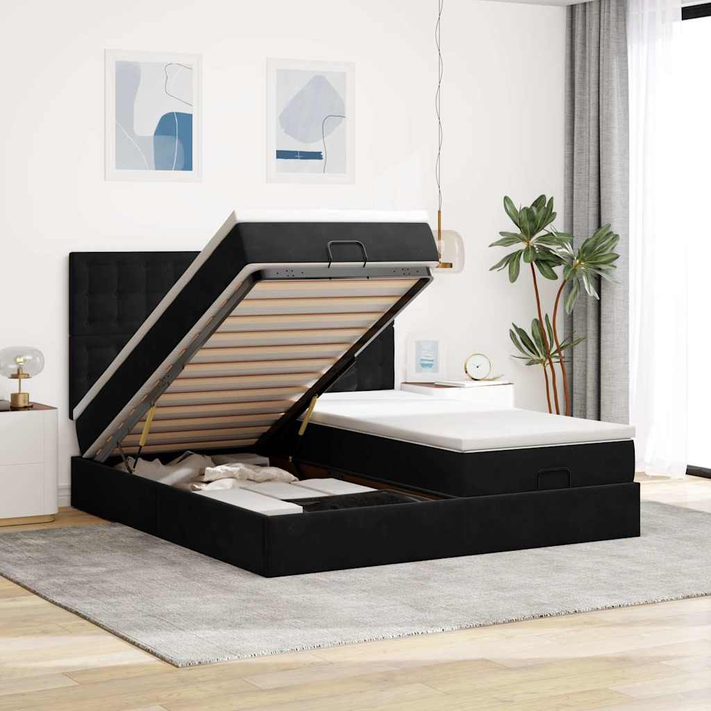 osmannisk sengeramme med madrasser 200x200 cm fløjl sort