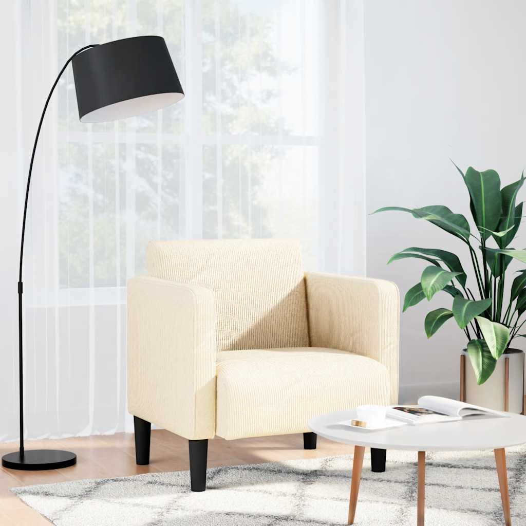 sofastol med armlæn 54 cm fløjlsstof cremefarvet