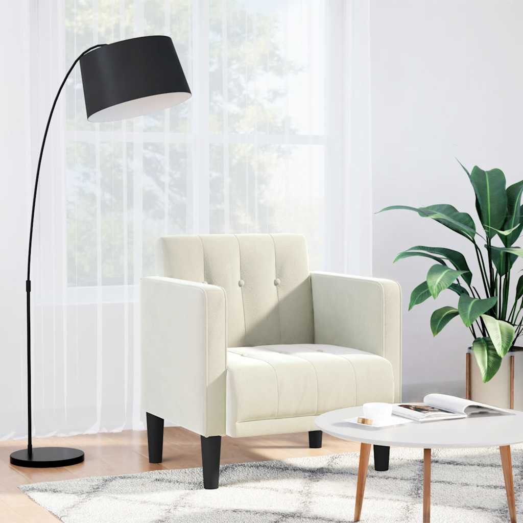 sofastol med armlæn 53 cm fløjl cremefarvet