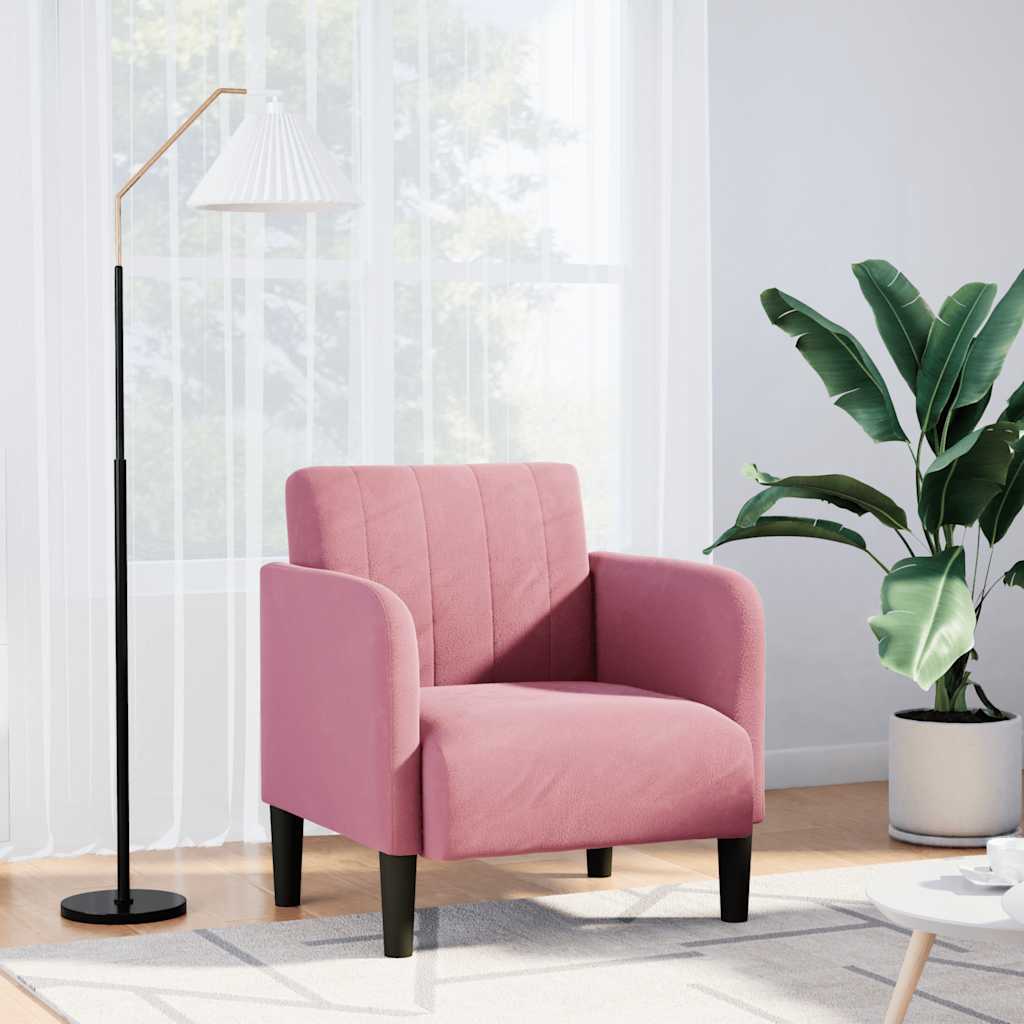 sofastol med armlæn 54 cm fløjl lyserød