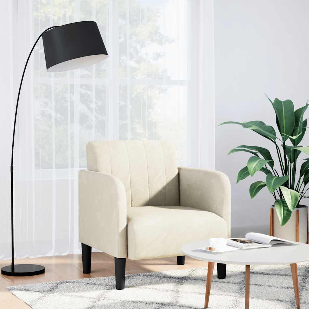 sofastol med armlæn 54 cm fløjl cremefarvet