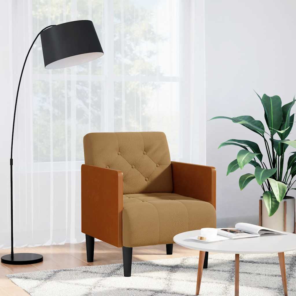 sofastol med armlæn 55 cm fløjl brun