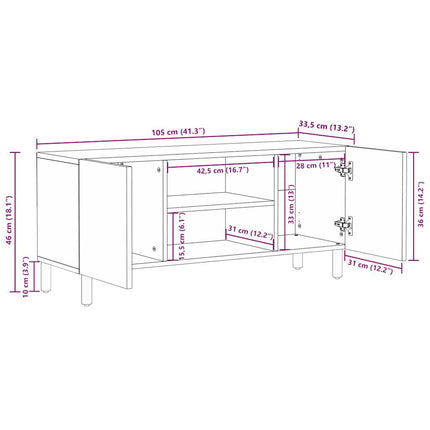 tv-bord 105x33,5x46 cm massivt ru mangotræ sort